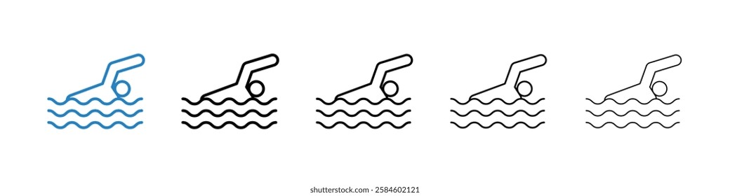 Swimmer icons in five different stroke sizes