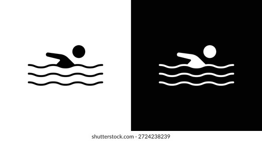 Ícones de nadador conceito de vetor plano. Ilustrações em preto e branco