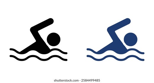 Swimmer icons pack in black and colored version