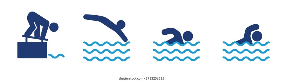 Conjunto de iconos de nadador, Ilustración vectorial