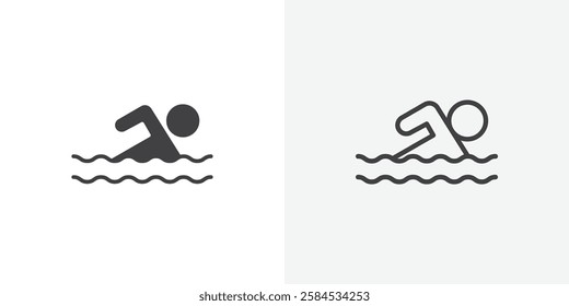 Swimmer icons vectors illustrations in black fill and liner versions