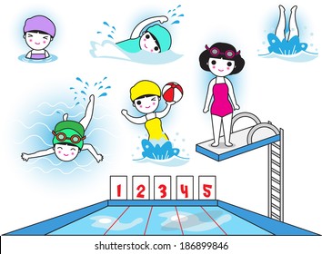 Swimmer illustration set