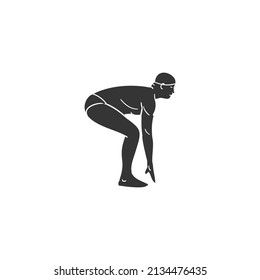 Ilustración De Silhouette De Swimmer Jump Icon. Deportista Atleta de entrenamiento Vector Gráfico Pictograma Símbolo Clip Art. Dibujo Doodle Signo negro.