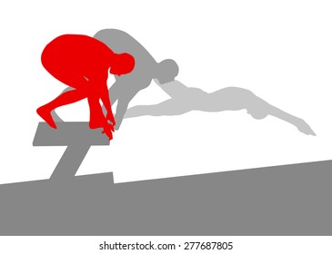 Swimmer jump vector abstract background concept isolated with winner