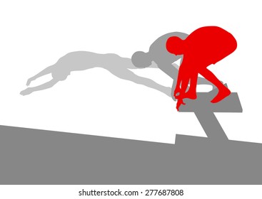 Swimmer jump vector abstract background concept isolated with winner