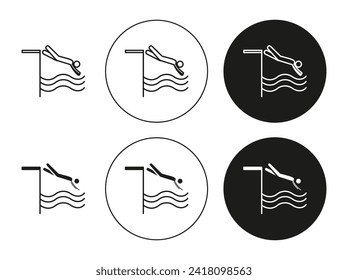 Schwimmer springen flach Linie Symbol Set. Schwimmer springt dünne Linie, Vektorgrafik
