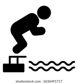 swimmer jumping icon Flat outline fill black and white