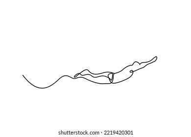 a swimmer jumping into a floating pool drawing single line concept