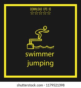 swimmer jumping sketch vector icon