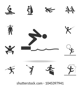 Swimmer jumping from starting block in pool icon. Detailed set of athletes and accessories icons. Premium quality graphic design. One of the collection icons for websites, web on white background