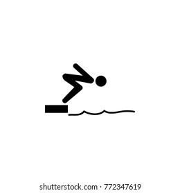 Swimmer jumping from starting block in pool icon. Silhouette of an athlete icon. Sportsman element icon. Premium quality graphic design. Signs, outline symbols collection icon on white background