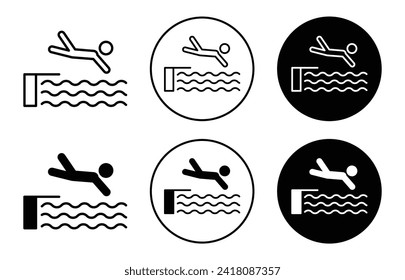 colección de conjunto de iconos de salto de vector de swimmer. nadador saltando el icono de contorno plano.