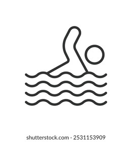 Swimmer, in line design. Swimmer, swimming, athlete, water, sport, competition, fitness on white background vector. Swimmer editable stroke icon