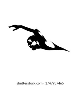 Swimmer logo, isolated vector silhouette, crawl