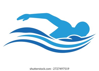 Logotipo del nadador y Colección de la silueta – Arte vectorial de los golpes de la natación, de las posturas del buceo, y de los iconos de la aptitud de los deportes para la marca