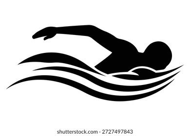 Logotipo del nadador y Colección de la silueta – Arte vectorial de los golpes de la natación, de las posturas del buceo, y de los iconos de la aptitud de los deportes para la marca