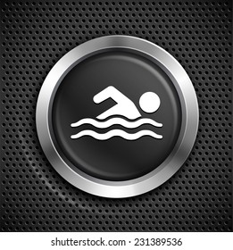 Swimmer on Black Round Button
