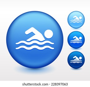 Swimmer on Blue Round Button