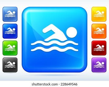 Swimmer on Blue Square Button
