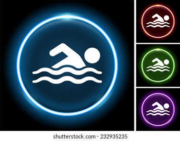 Swimmer on Glow Round Button