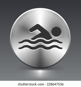 Swimmer on Silver Round Button