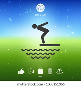 Swimmer on a springboard, Jumping into the water - icon
