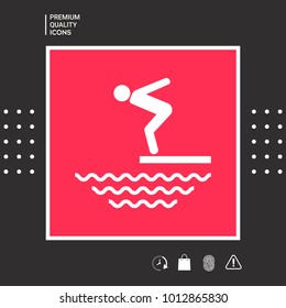 Swimmer on a springboard, Jumping into the water - icon