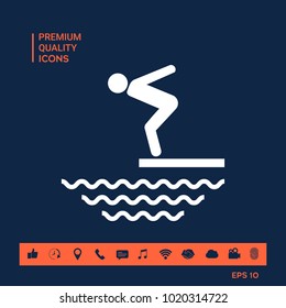Swimmer on a springboard, Jumping into the water - icon
