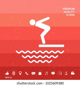 Swimmer on a springboard, Jumping into the water - icon