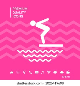 Swimmer on a springboard, Jumping into the water - icon