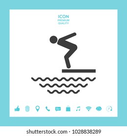 Swimmer on a springboard, Jumping into the water - icon