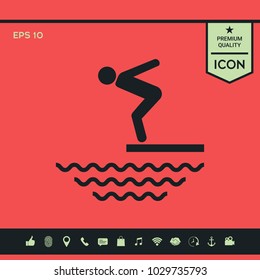 Swimmer on a springboard, Jumping into the water - icon