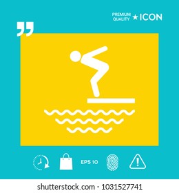 Swimmer on a springboard, Jumping into the water - icon