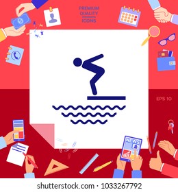 Swimmer on a springboard, Jumping into the water - icon