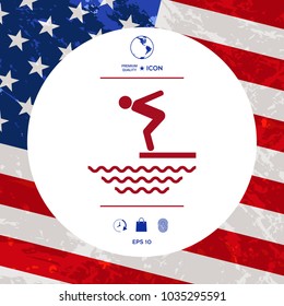 Swimmer on a springboard, Jumping into the water - icon