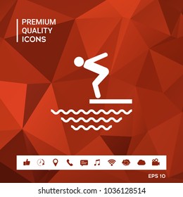 Swimmer on a springboard, Jumping into the water - icon