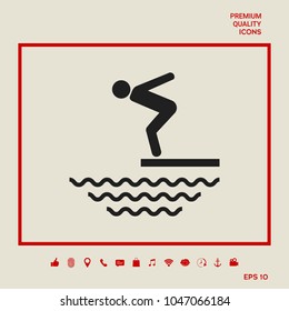 Swimmer on a springboard, Jumping into the water - icon