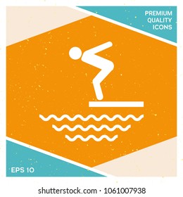 Swimmer on a springboard, Jumping into the water - icon