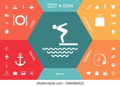 Swimmer on a springboard, Jumping into the water - icon