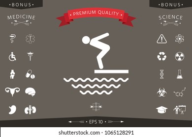Swimmer on a springboard, Jumping into the water - icon