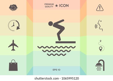 Swimmer on a springboard, Jumping into the water - icon