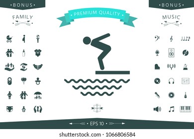 Swimmer on a springboard, Jumping into the water - icon