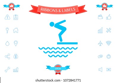 Swimmer on a springboard, Jumping into the water - icon