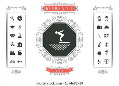 Swimmer on a springboard, Jumping into the water - icon