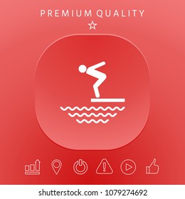 Swimmer on a springboard, Jumping into the water - icon
