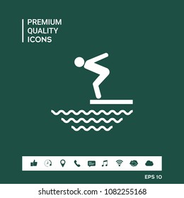 Swimmer on a springboard, Jumping into the water - icon