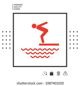 Swimmer on a springboard, Jumping into the water - icon