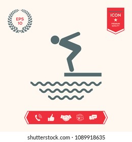 Swimmer on a springboard, Jumping into the water - icon