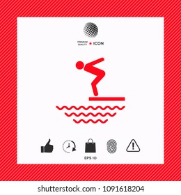 Swimmer on a springboard, Jumping into the water - icon