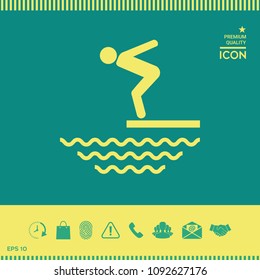 Swimmer on a springboard, Jumping into the water - icon